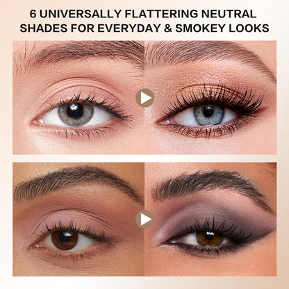 MOOMARTO 6 Matte Neutral Mini Eyeshadow Palette with Brush - Ultra Blendable Cool-Tone Nude Smokey Eye Shadow Palette, Long-lasting Wear Smooth Texture MOOMARTO
