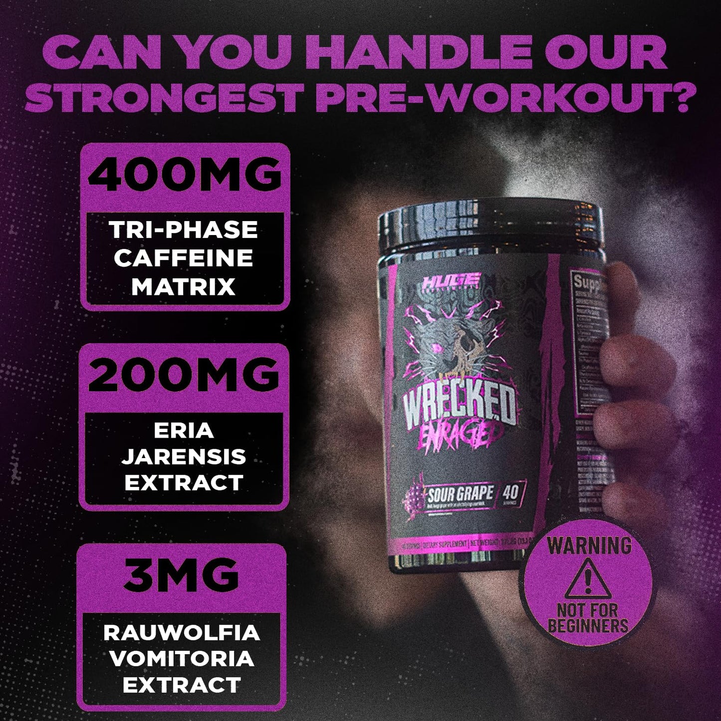 Wrecked Enraged High Stim Pre Workout - Extreme Hardcore Formula for Intense Energy, Laser Focus & Maximum Strength - Potent Stimulant Matrix - for Advanced Lifters, Not for Beginners (40 Servings)