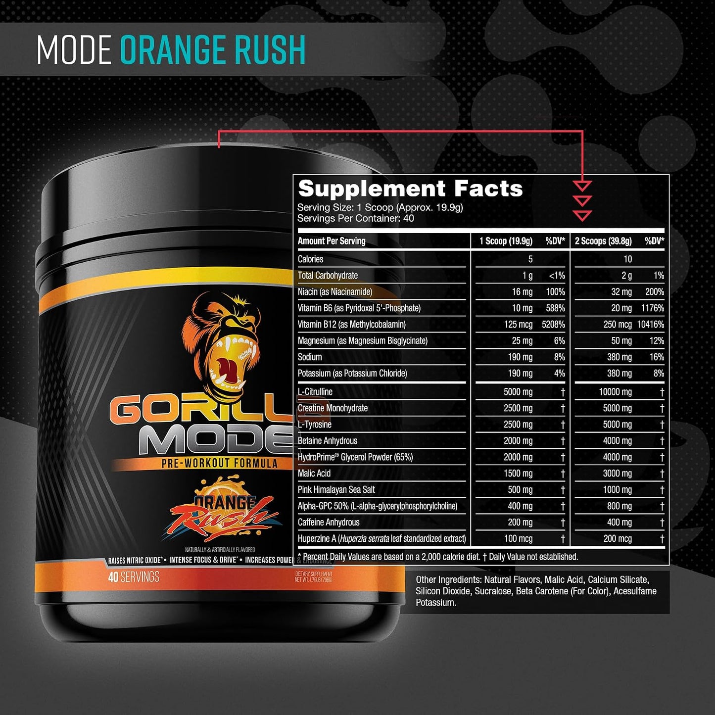 Gorilla Mode Pre Workout & Gorilla Mode Nitric Upgraded Stimulant - Best Tasting & Most Effective Stimulant Free Pre-Workout | Massive Pump | Laser Focus Energy Power (Orange Rush)