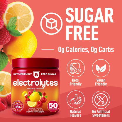 Keppi Electrolytes Powder – Raspberry Lemonade Flavor 50 Servings – No Sugar Hydration Supplement with Magnesium, Potassium, Sodium – Keto, Vegan Keppi