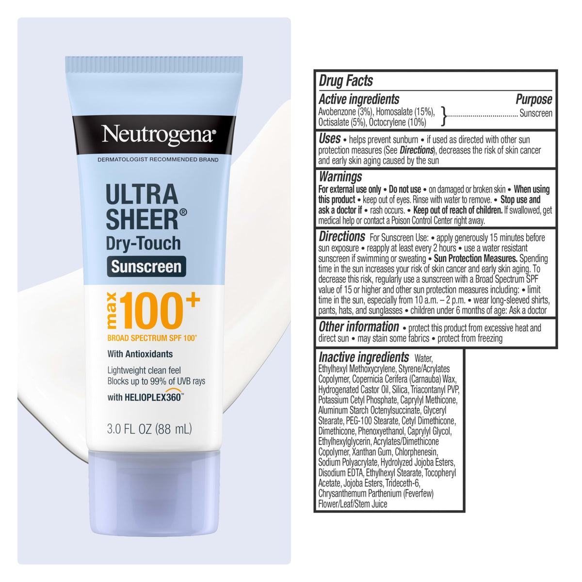 Neutrogena Ultra Sheer Dry Touch Sunscreen Lotion, Max SPF 100+, 3 fl. oz Neutrogena