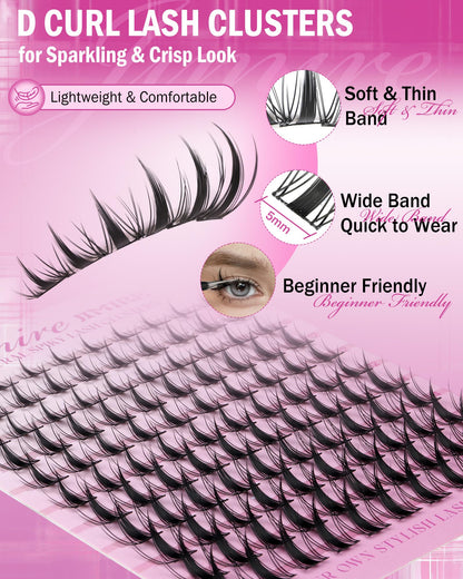Manga Lash Clusters Natural Look Wispy Lashes Clusters Anime D-Curly Cluster Eyelash Extensions 110 Pcs 8-16MM Fairy Individual Cluster Lashes Wet-Look Lash Extensions JIMIRE