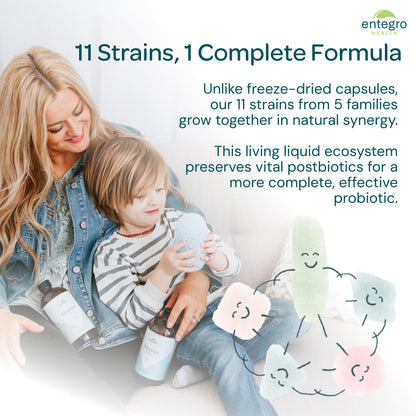 ENTEGRO Flourish Junior Liquid Probiotic & Postbiotic Supplement - Glass | 11 Live Cultures | Gut & Digestive Health for Women, Men & Kids | Organic, Vegan, Allergen Free | USA Made | 16 fl oz ENTEGRO