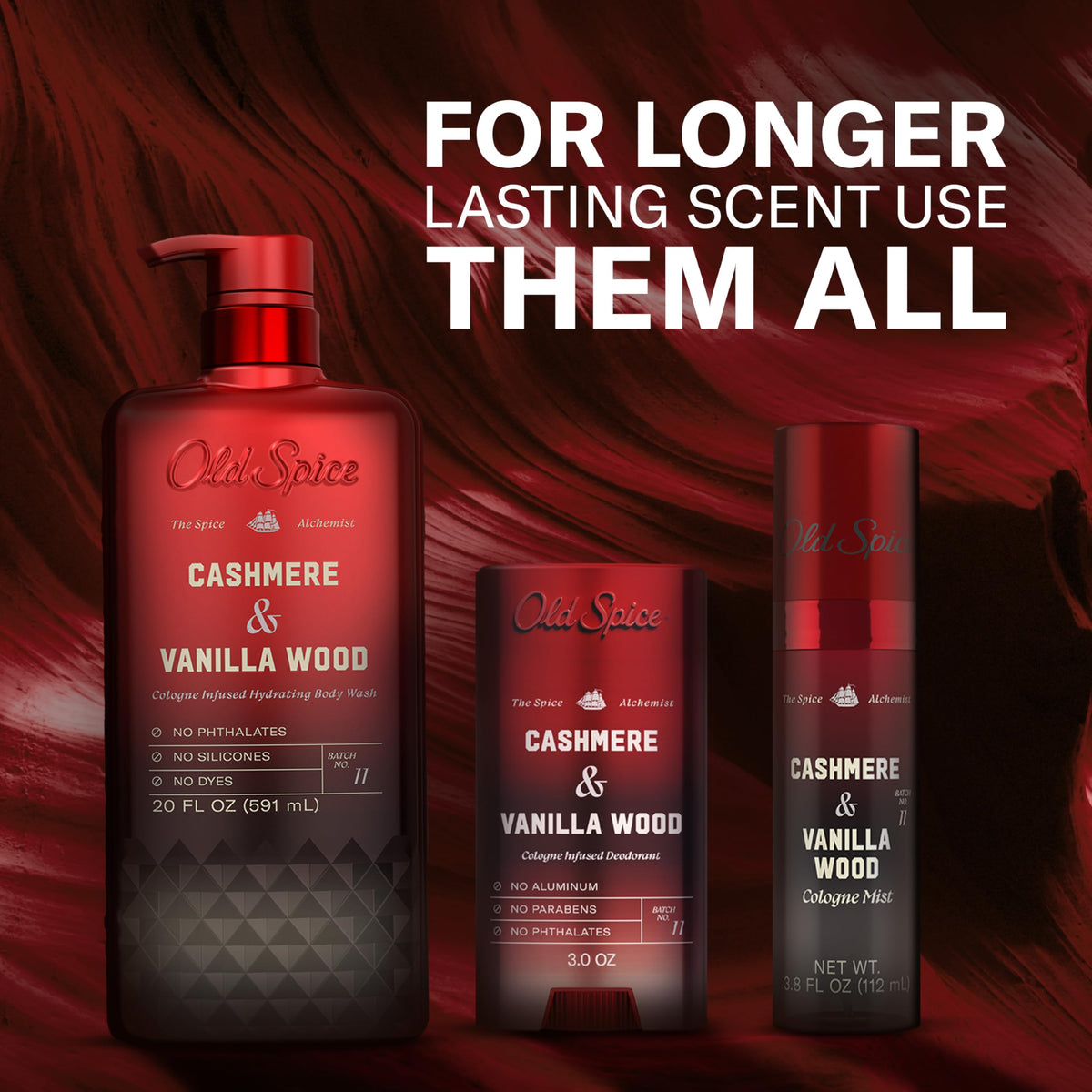Old Spice Body Wash for Men, The Spice Alchemist Collection, 24/7 Cologne Infused Hydration, No Trade Off Formula, Free of Phthalates Silicones & Dyes, Cashmere + Vanilla Wood Scent, 20 oz Old Spice