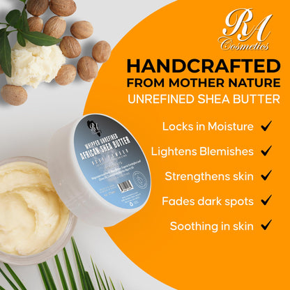 RA Cosmetics Whipped Shea Butter Baby Powder - 6oz | 100% Pure & Natural African Shea Butter for Men & Women - Ultimate Handcrafted Moisturizer with Essential Vitamins for Radiant Skin & Luscious Hair RA COSMETICS