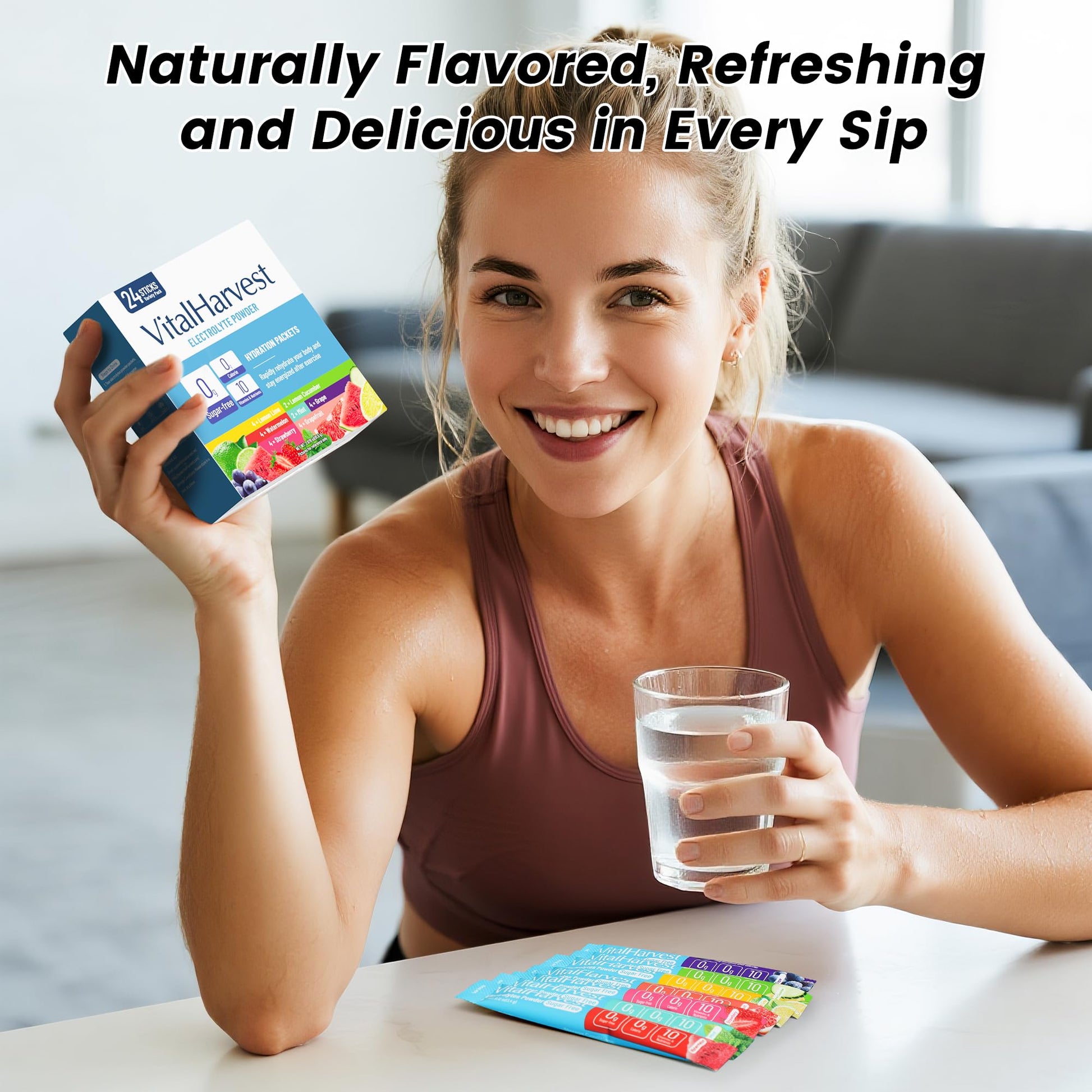 24 Sticks Electrolytes Powder Packets 7 Flavors Sugar Free Hydration Packets Liquid Daily IV Drink Mix, Low Sodium, Lemon Lime, Watermelon, Strawberry, Grape VitalHarvest buy australia supplements