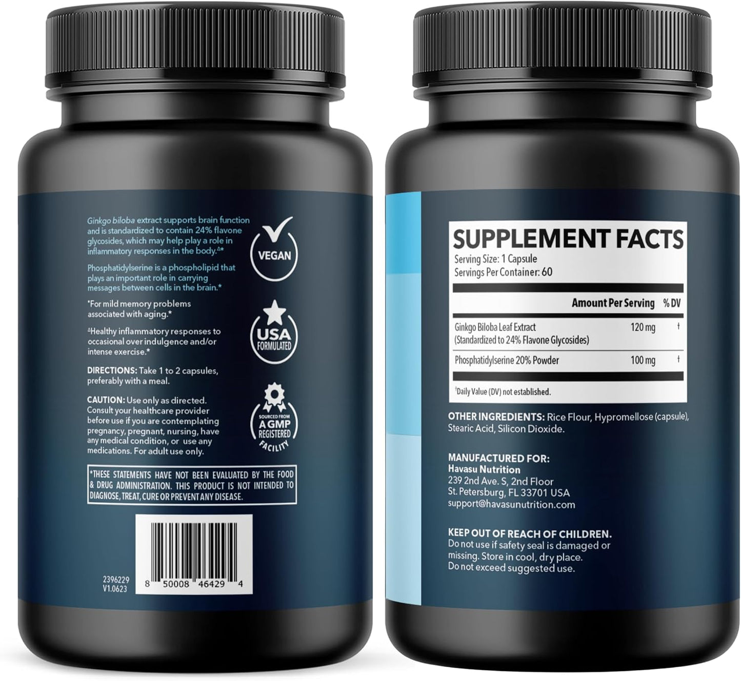 Ginkgo Biloba 120mg with Phosphatidylserine, Nootropic Supplement, 60 Count | Nootropic Brain Health, Memory and Focus Supplement, Supports Cognitive Function & Mental Clarity, 2-Month Supply Gsupps Australia