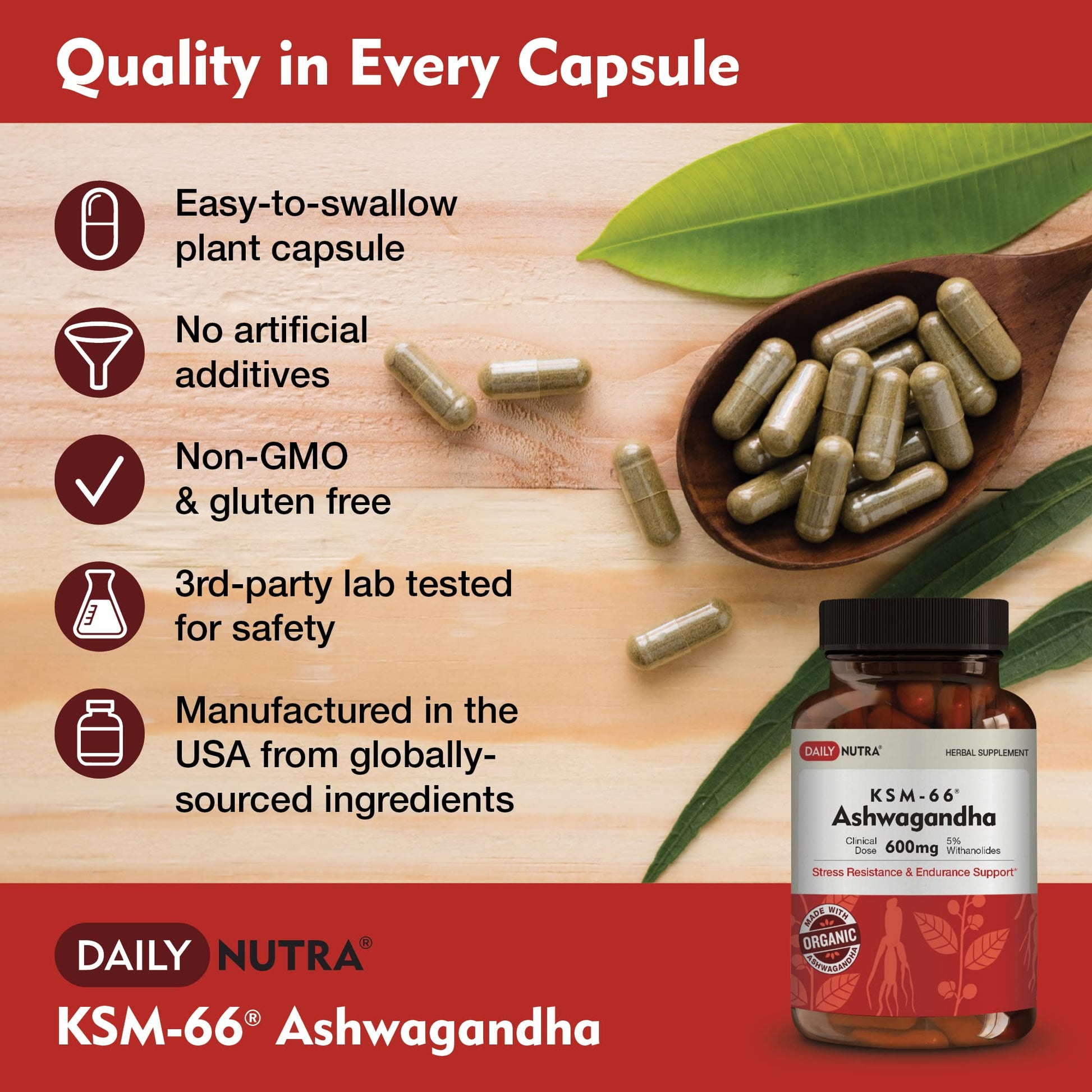 DailyNutra KSM-66 Ashwagandha 600mg Organic Root Extract - High Potency Supplement with 5% Withanolides | Relieves Tiredness, Supports Relaxation, Focus, Energy, & Muscle Growth (90 Capsules) DailyNutra buy australia supplements