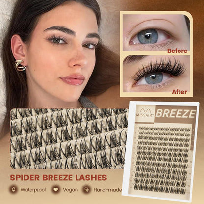 MissAiry Spider Breeze Lash Clusters Kit, Wispy Natural Eyelash Clusters DD Curly Lashes Cluster 8-16mm Cluster Eyelash Extensions Reusable Individual Lashes with Invisible Band for DIY at Home MissAiry