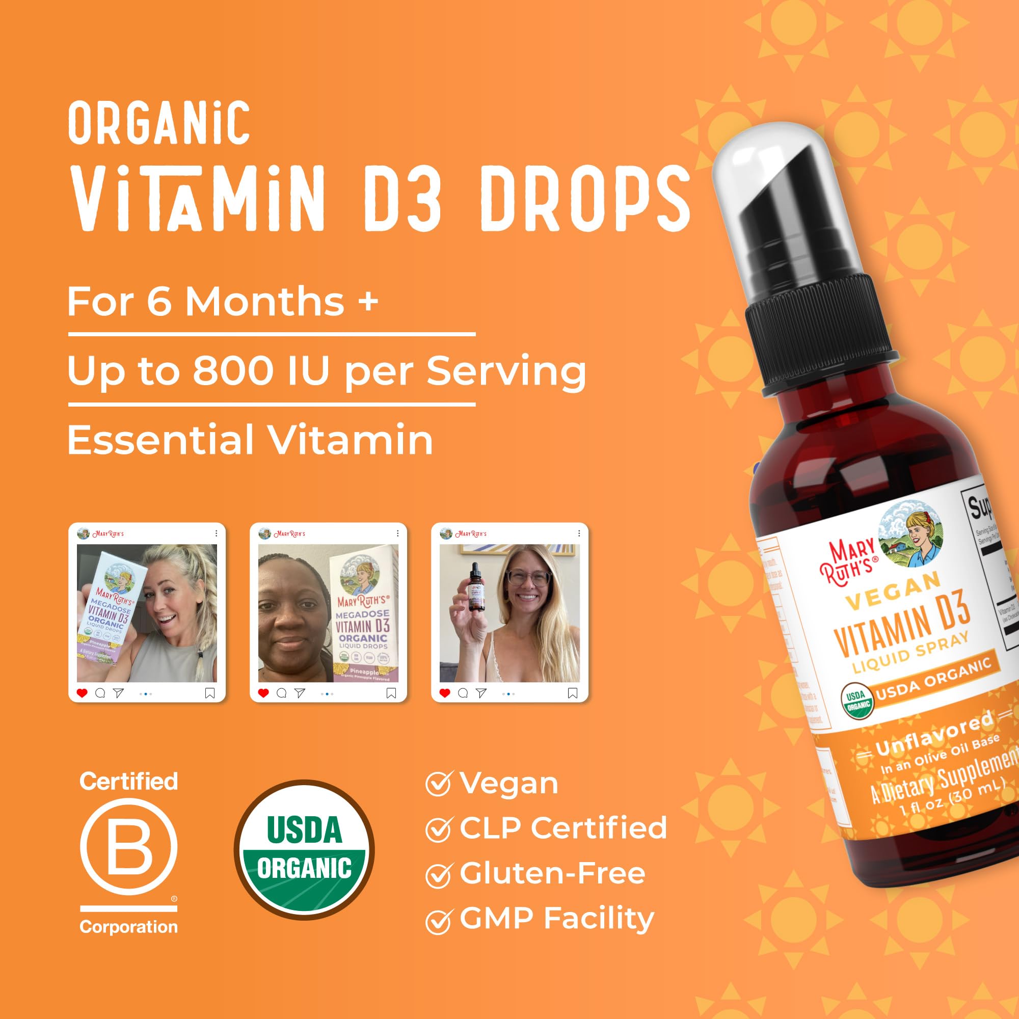 MaryRuth Organics Vitamin D USDA Organic | VIT D3 Liquid | Sugar Free | Liquid VIT D Spray Immune Support for Adults & Kids | Bone Health| Vegan | Gluten Free | Non-GMO | 30 Servings MARYRUTH'S buy australia supplements