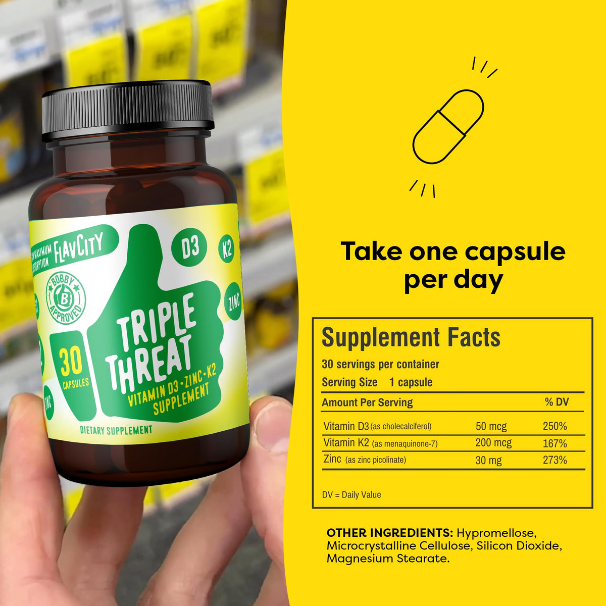 FlavCity Vitamin D3, K2 & Zinc - Triple Threat Supplement - Daily or Seasonal Immune Support - Vitamin D with K2 for Enhanced Absorption - FlavCity