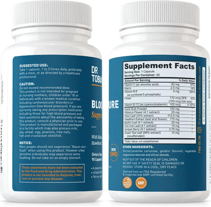Dr. Tobias Omega 3 Fish Oil & Blood Pressure Support Supplements for Heart, Brain, Immune, Circulatory Health, with Vitamin C, B6, B12, Niacin, Folate & Herbs