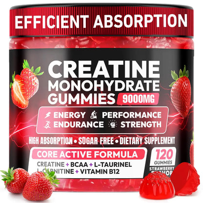 Creatine Gummies Monohydrate Complex 9000MG, Chewable Creatine Monohydrate Gummies for Men & Women with L-Taurine, BCAA 2:1, B12/6, Building Muscle Cytona