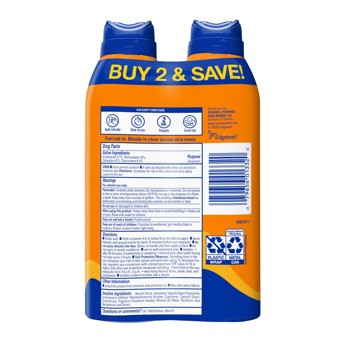 Banana Boat Sport SPF 50 Sunscreen Spray, 6 oz (2 Pack) Banana Boat