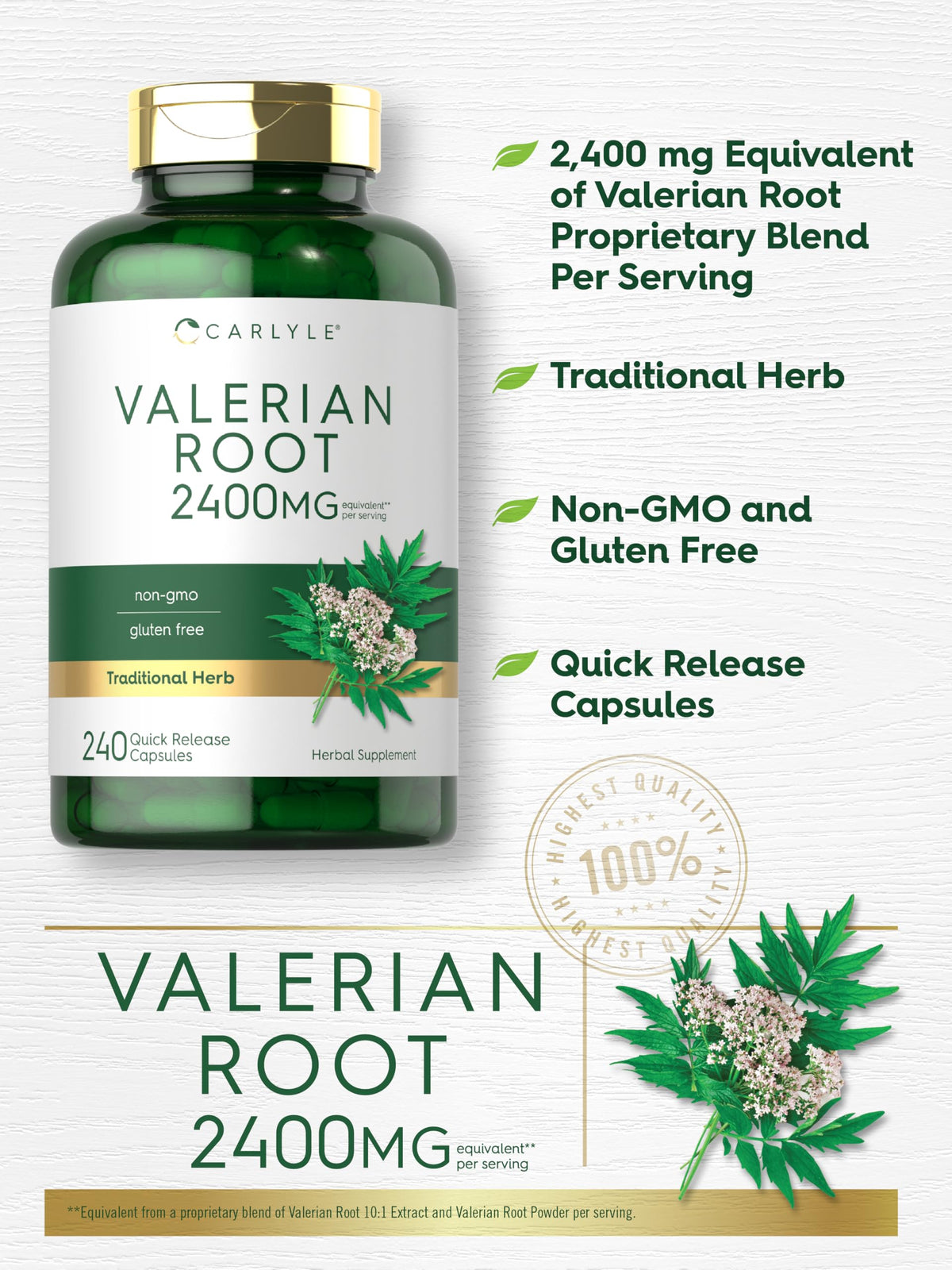 Carlyle Valerian Root Capsules | 240 Count | Herb Extract Supplement | Non-GMO, Gluten Free Carlyle
