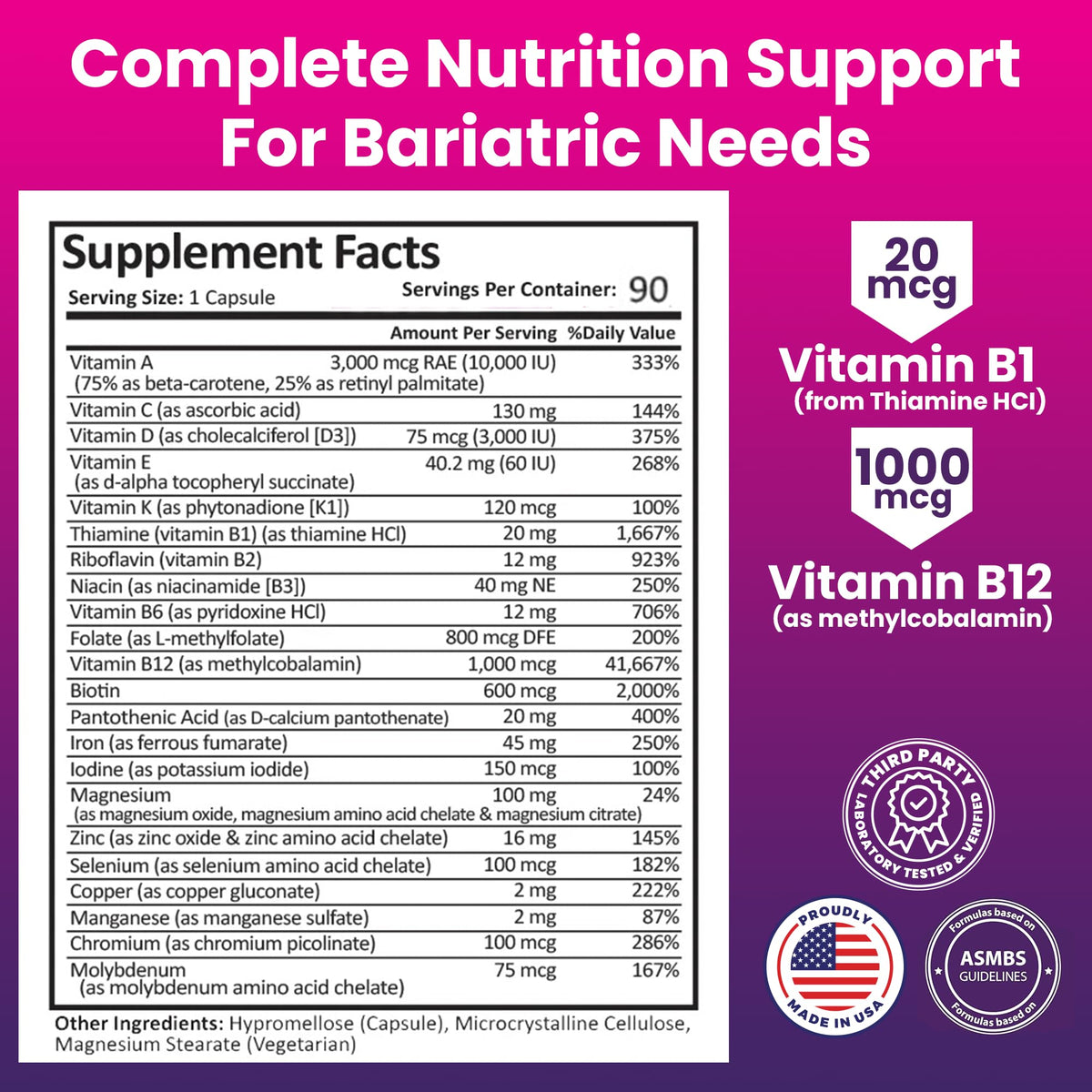 ProCare Health Bariatric Multivitamin 45mg Iron – Once Daily Capsule for Gastric Bypass, Sleeve & Post-Op Support – 90 Easy-to-Swallow Capsules ProCare Health