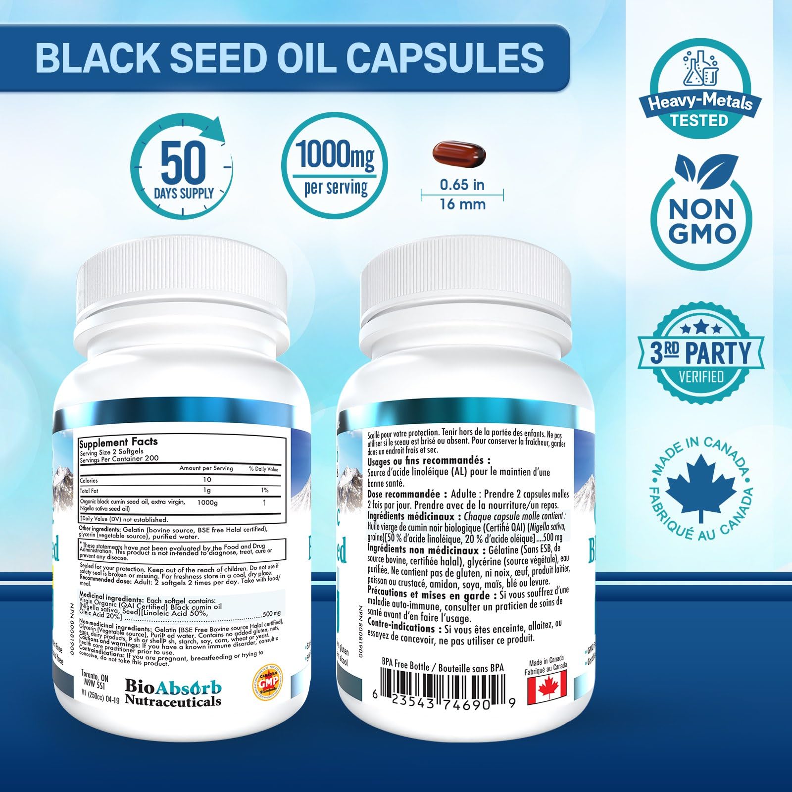 Bio Absorb Black Seed Oil Cold Pressed Capsules. 200 softgels, 500mg (50-Day Supply). No Aftertaste. Bio Absorb Nutraceuticals buy australia supplements