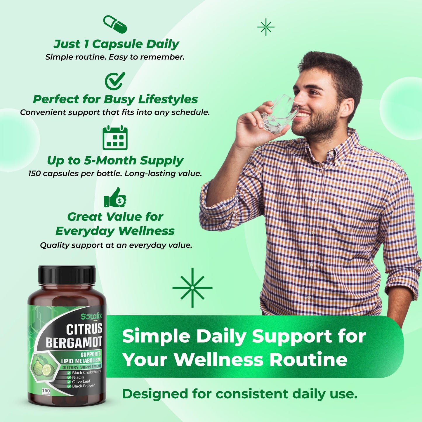 Premium Citrus Bergamot Organic Bergamot Supplement with Niacin Black Chokeberry Olive Leaf Black Pepper SOTALIX SUPPLEMENT