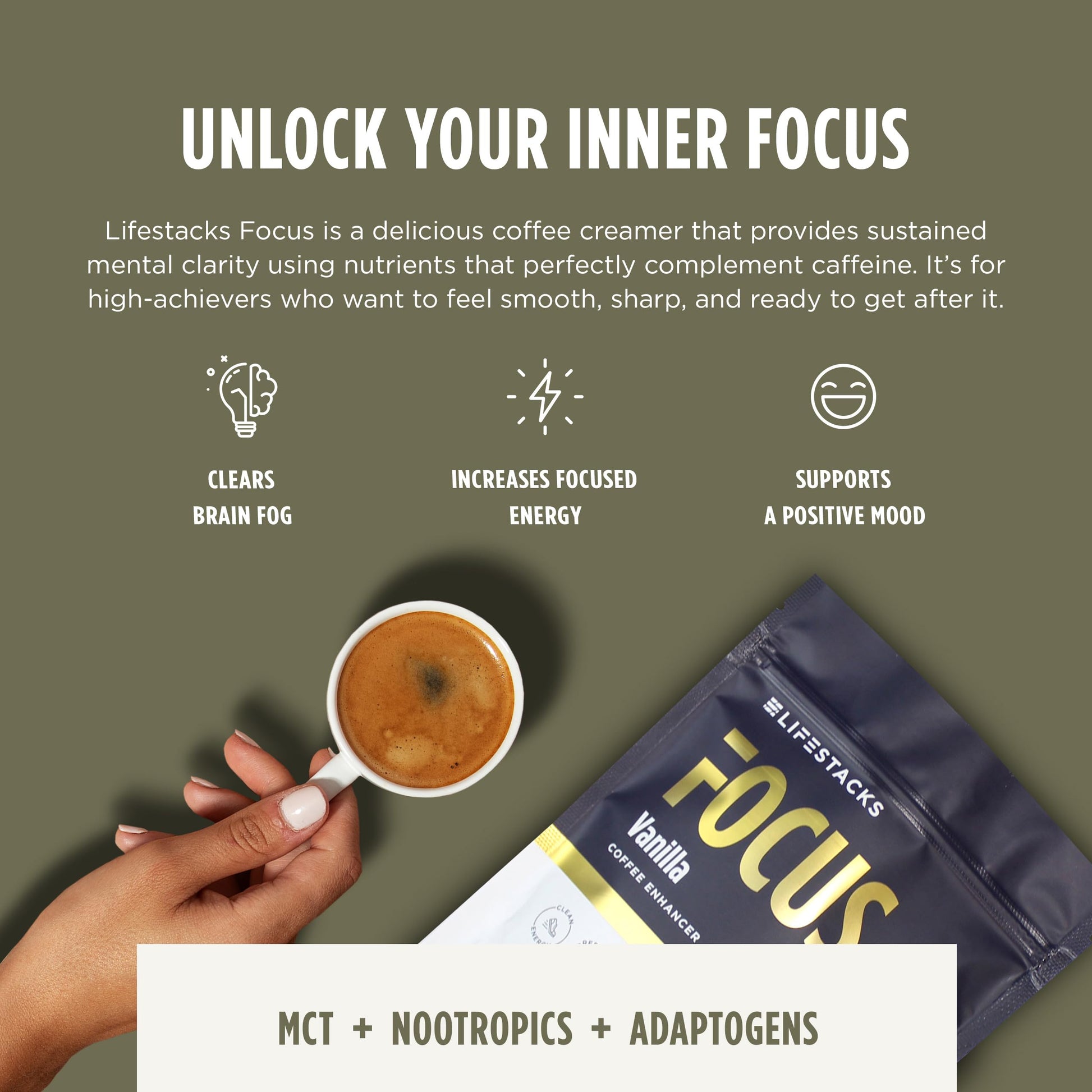 LIFESTACKS Focus Coffee Creamer for Energy & Clarity - MCT Powder + Nootropics + Adaptogens - Boost Productivity Without Jitters or Crash - Keto, Vegan, 0 Sugar - with Taurine, L-Tyrosine, Rhodiola LIFESTACKS buy australia supplements
