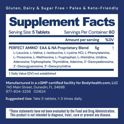 BodyHealth PerfectAmino (300 Tablets) Essential Amino Acid Supplement with EAA, Muscle Recovery, Boost Energy & Stamina, 99% Utilization BodyHealth