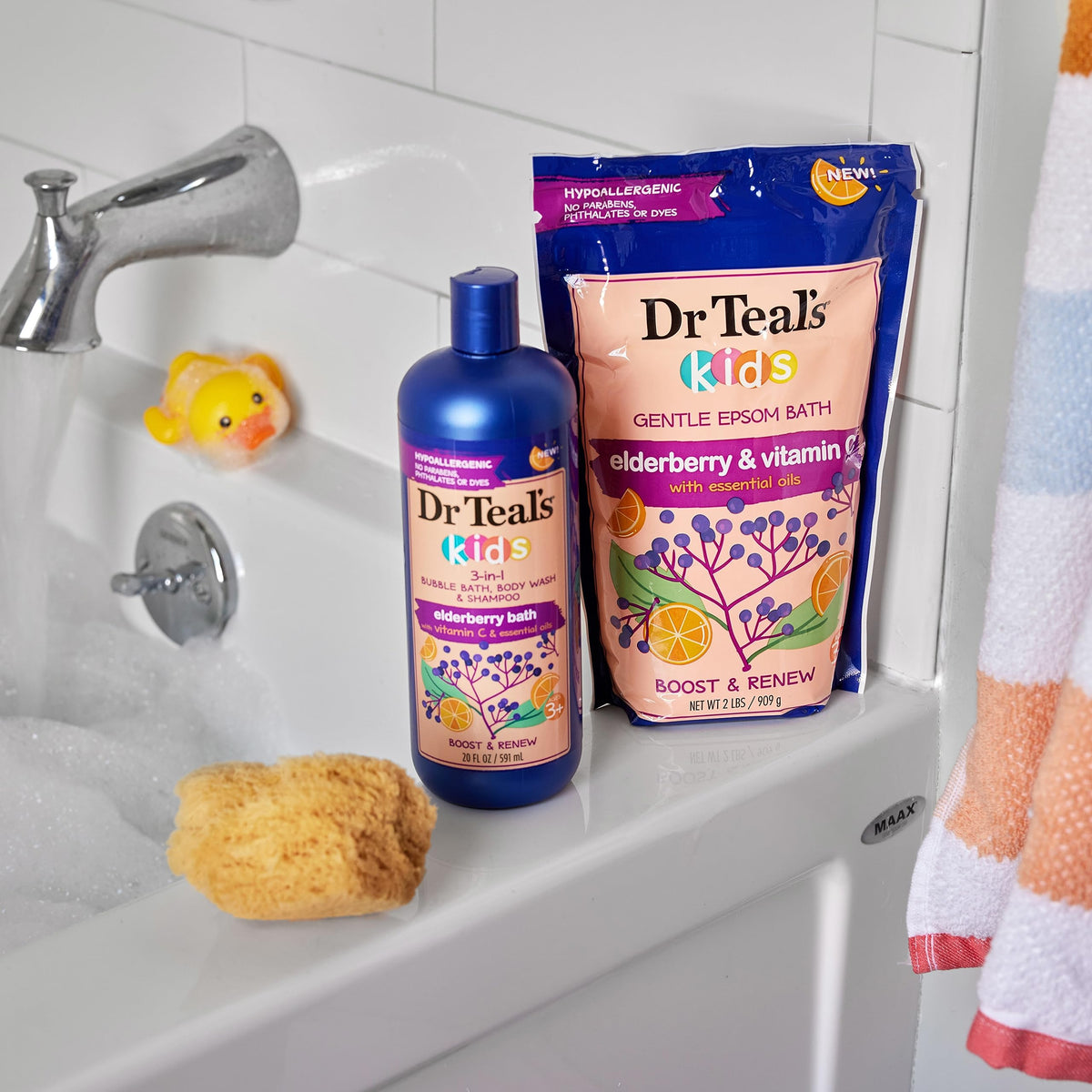 Dr Teal's Kids 3-in-1 Elderberry Bath: Bubble Bath, Body Wash & Shampoo, 20 fl oz Dr Teal's