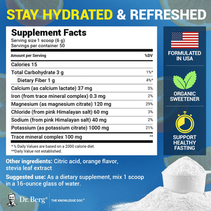 Dr. Berg Zero Sugar Hydration Keto Electrolyte Powder - Enhanced w/ 1000 mg of Potassium & Real Pink Himalayan Salt (NOT Table Salt) - Orange Flavor Hydration Drink Mix Supplement - 50 Servings Dr. Berg Nutritionals