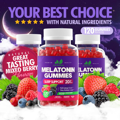 Melatonin 20mg Gummies (120 Count) - Maximum Strength Sleep Support for Adults with 10mg of Melatonin Per Gummy - Gluten-Free, Non-GMO, Vegetarian Just Nutrients