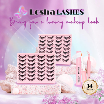 Losha Lashes Spiky Manga Lashes 14 Pairs Anime False Eyelashes (Cutes) Losha