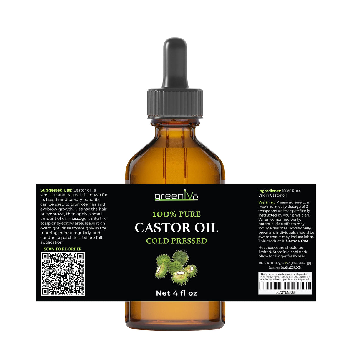 GreenIVe 100% Pure Castor Oil, 4 Fl oz GreenIVe