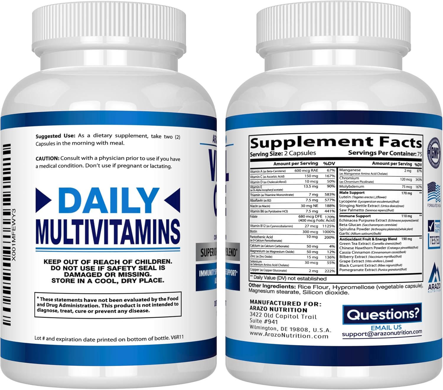 Arazo Nutrition Vital One Multivitamin for Men – Daily Wholefood Supplement - 150 Vegan Gsupps Australia