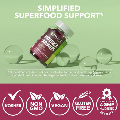 Moringa Gummies 400mg Per Serving, Green Superfood Supplement, 60 Count | Moringa Leaf Extract for Immune Support, Multivitamin Moringa Supplement, 60 Count, Vegan, Non-GMO, Gluten Free, 30 Servings Gsupps Australia