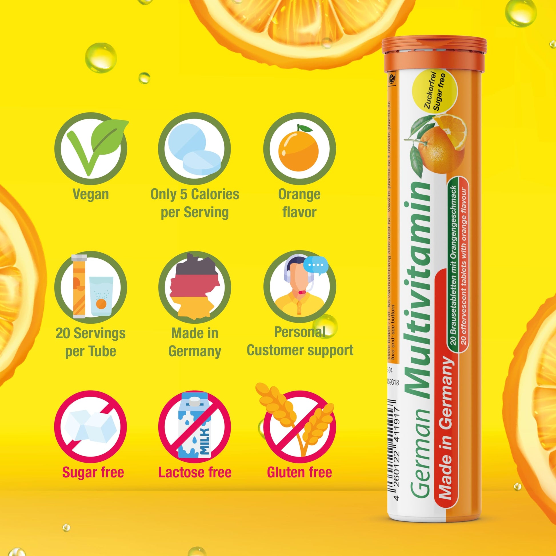 T&D German Vitamin, Minerals - 140 Vegan/Vegetarian Drink Effervescent Tablets - Mixed Fruit Flavor Box - Made in Germany T&D buy australia supplements