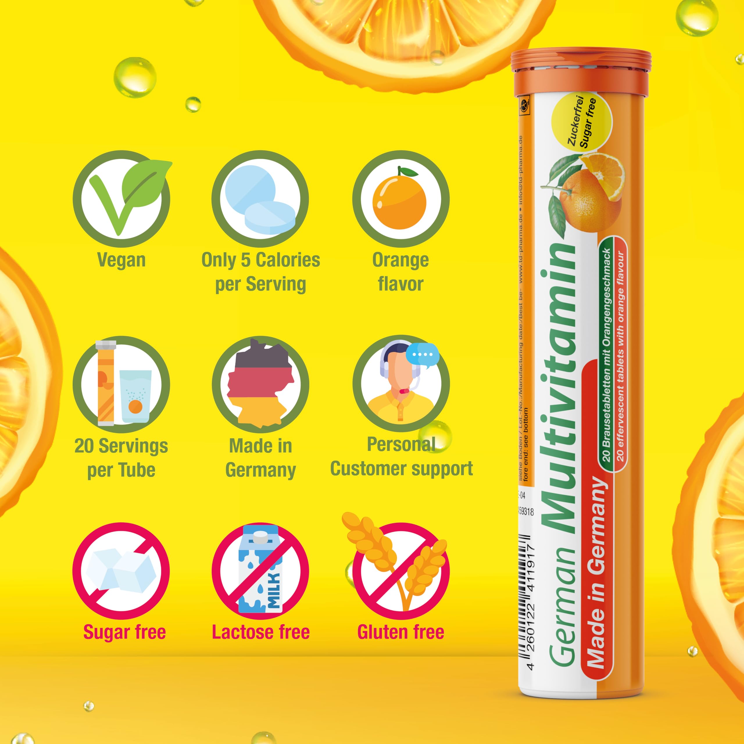 T&D German Vitamin, Minerals - 140 Vegan/Vegetarian Drink Effervescent Tablets - Mixed Fruit Flavor Box - Made in Germany T&D buy australia supplements