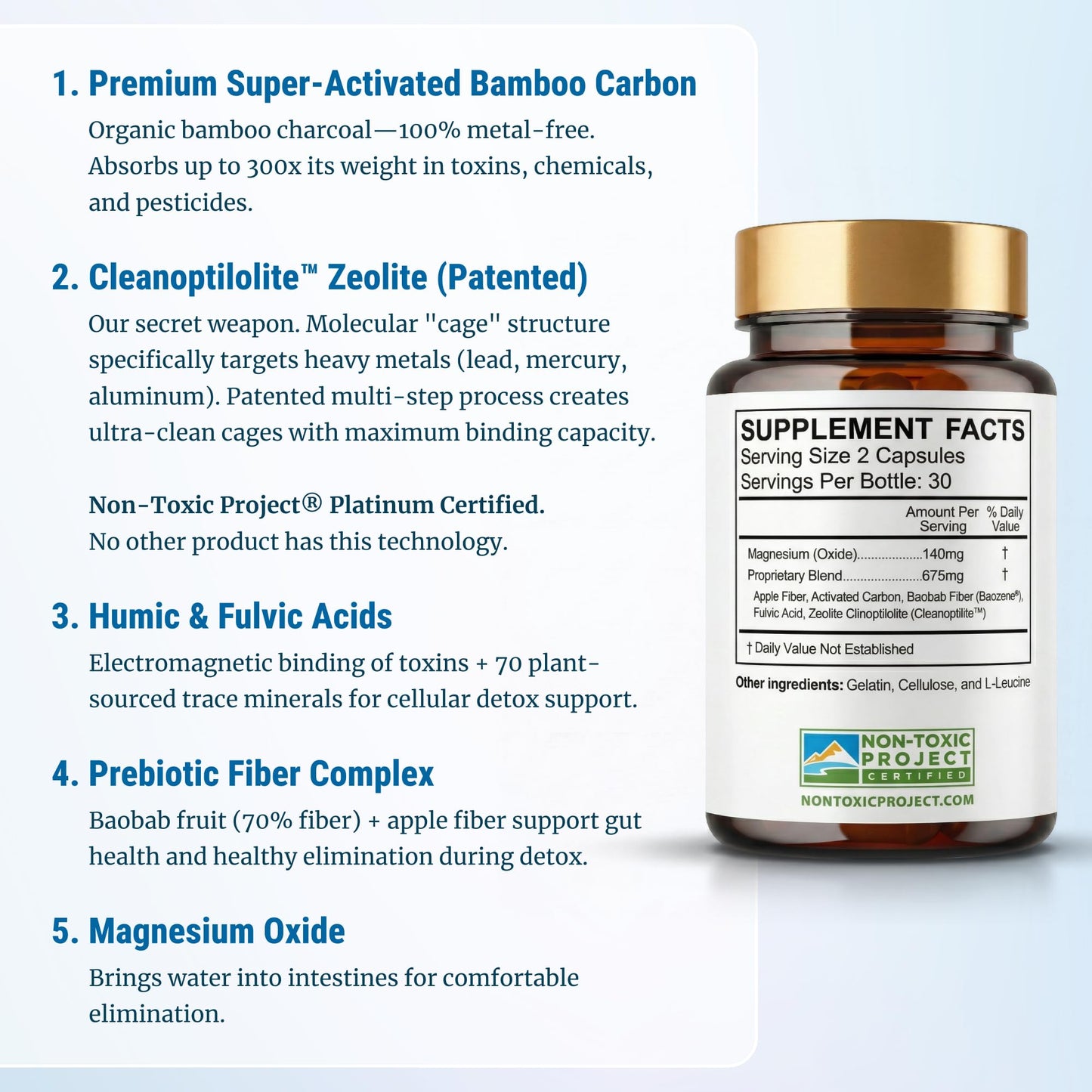 Gut Detox & Liver Cleanse - Organic Activated Charcoal Capsules with Clinoptilolite Zeolite Binder - TrueCarbonCleanse™ Carbon Supplement - 60 Bamboo Charcoal Pills True Cellular Formulas