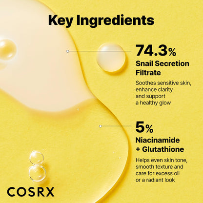 COSRX Snail Mucin 74% + Niacinamide 5% Dual Face Serum, 2.7 oz COSRX