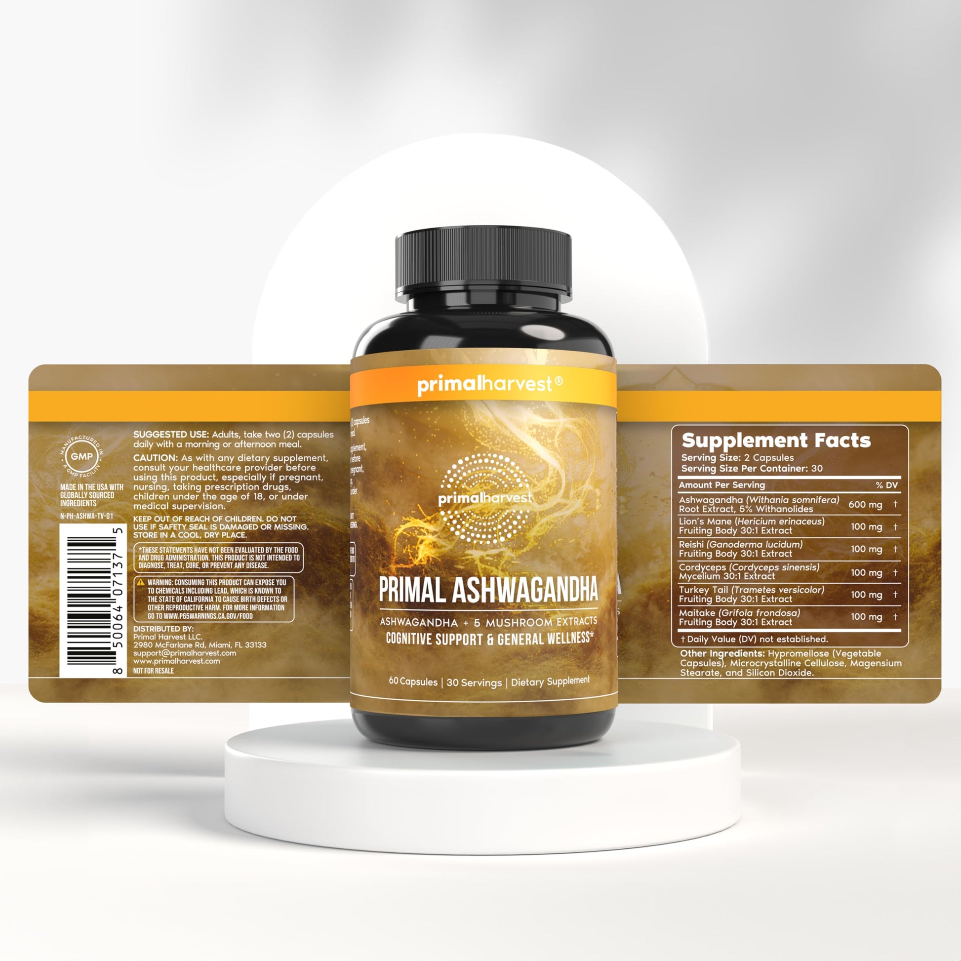 Primal Harvest Ashwagandha Supplement with 5 Mushroom Extracts: Lion’s Mane, Reishi, Cordyceps, Turkey Tail & Maitake for Immune Support & Cognitive Health Primal Harvest buy australia supplements