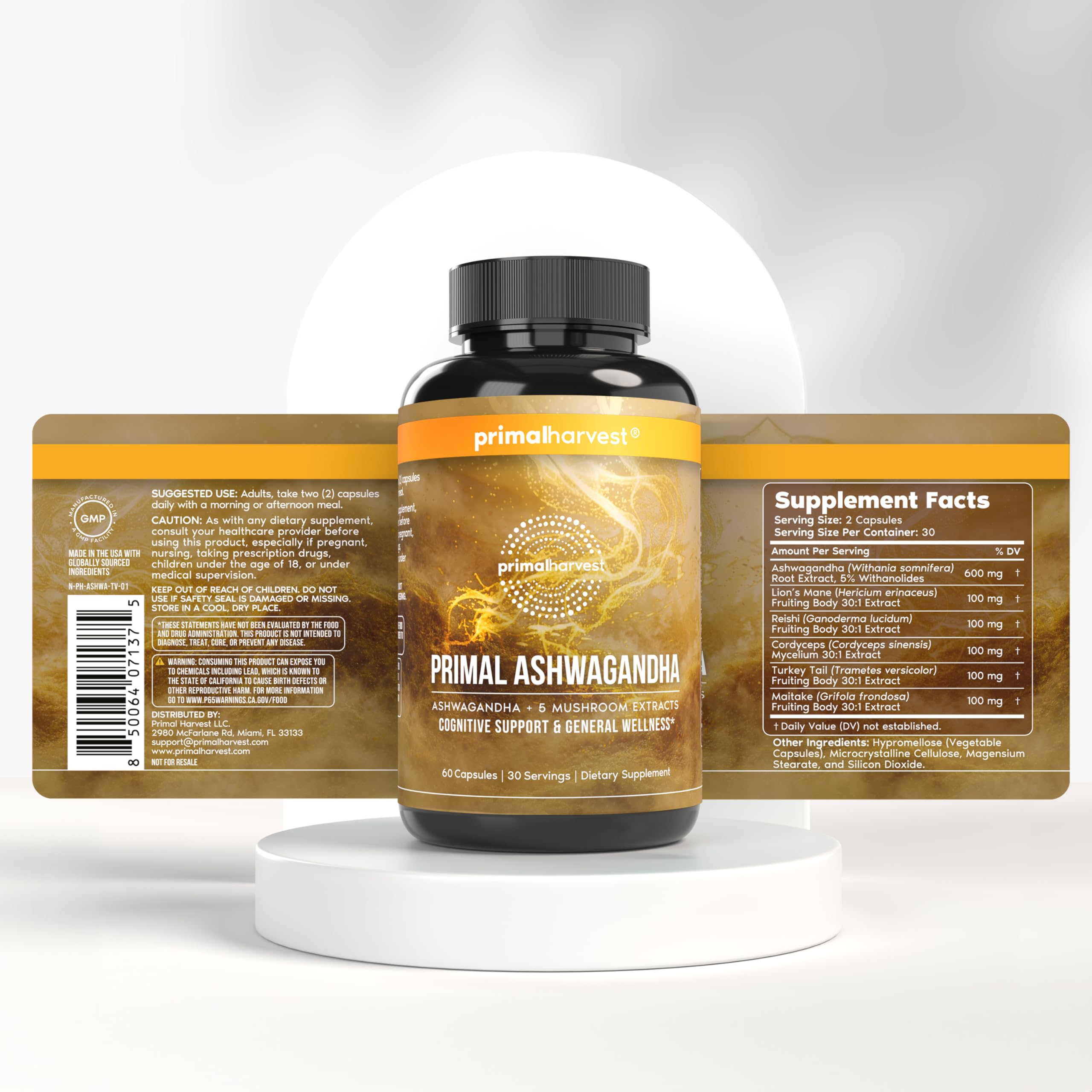 Primal Harvest Ashwagandha Supplement with 5 Mushroom Extracts: Lion’s Mane, Reishi, Cordyceps, Turkey Tail & Maitake for Immune Support & Cognitive Health Primal Harvest buy australia supplements