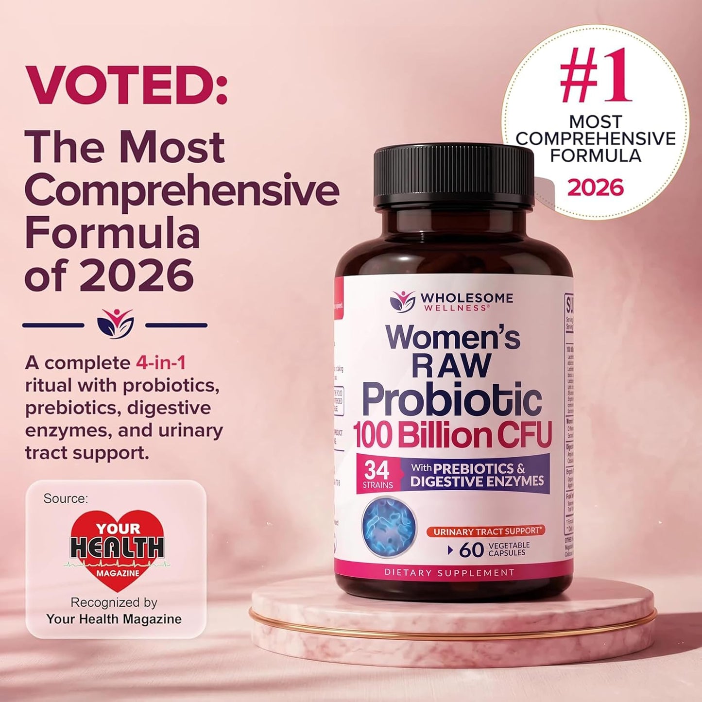 Wholesome Wellness Dr. Formulated Raw Probiotics for Women 100 Billion CFUs Capsules with Prebiotics, Digestive Enzymes, Approved for Adults, Shelf Stable Supplement Gsupps Australia