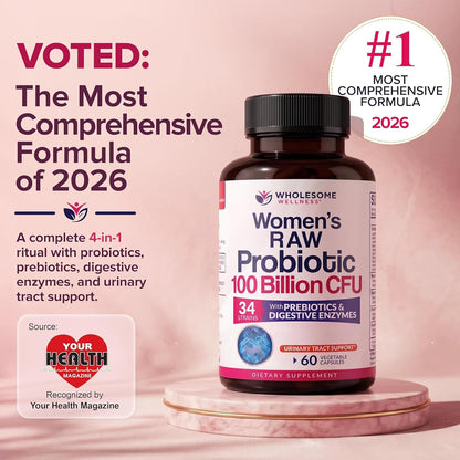 Wholesome Wellness Dr. Formulated Raw Probiotics for Women 100 Billion CFUs Capsules with Prebiotics, Digestive Enzymes, Approved for Adults, Shelf Stable Supplement Gsupps Australia