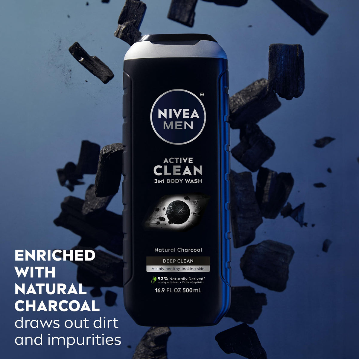 NIVEA MEN Active Clean 3-in-1 Body Wash, Mulitpack, 3 x 16.9 FL OZ NIVEA MEN