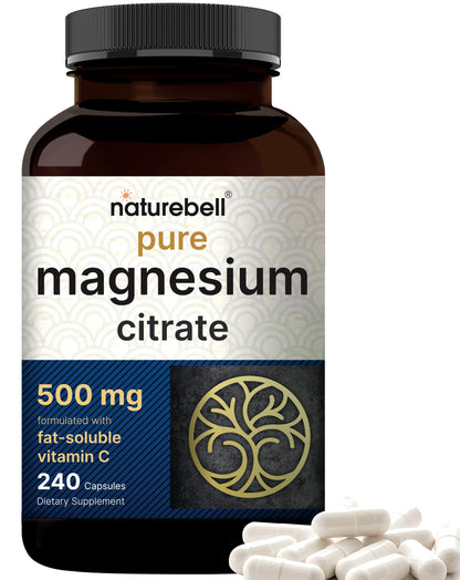 NatureBell Pure Magnesium Citrate 500mg per 3 Capsules Serving Size, 240 Capsules per Bottle NatureBell
