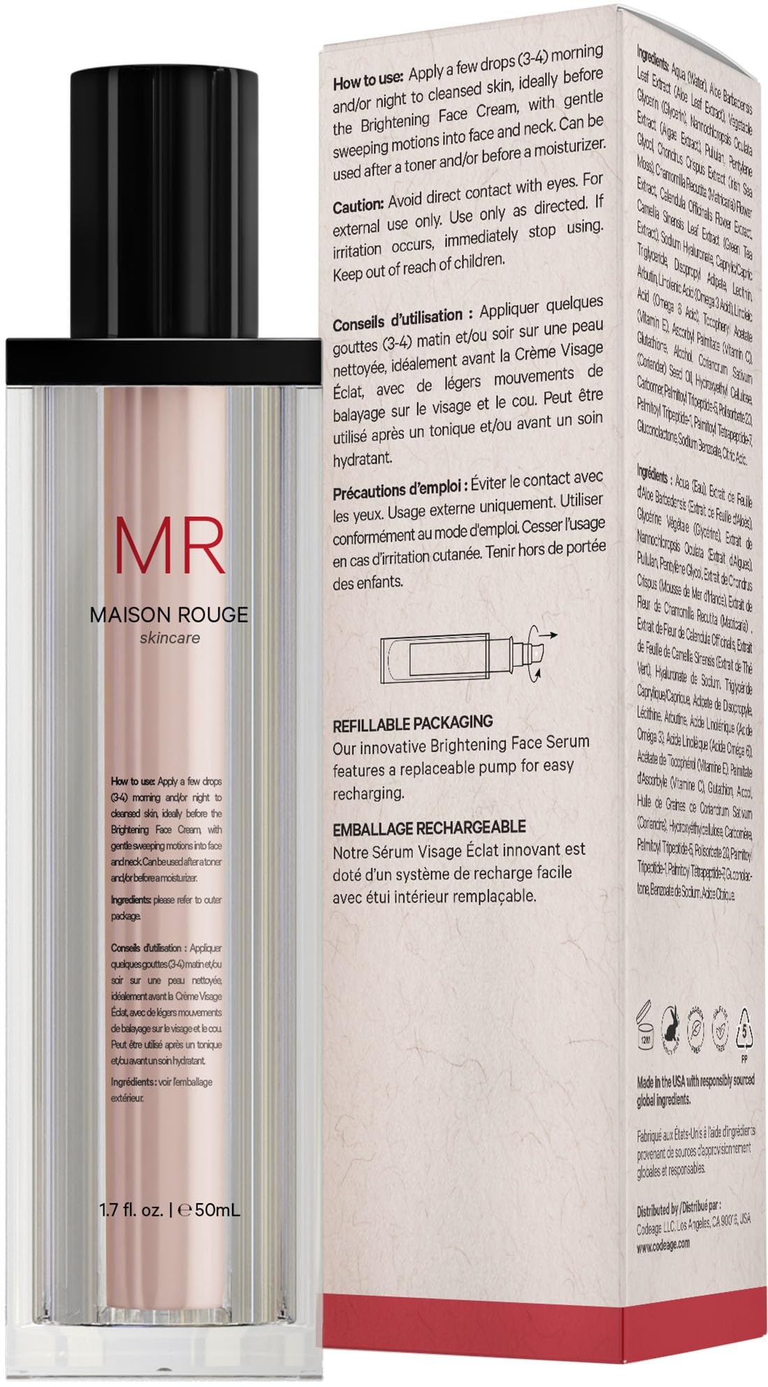 Maison Rouge Brightening Face Serum by Codeage - Glutathione Serum, Vitamin C, E, Hyaluronic Acid, Collagen - Radiance Enhancing - Parabens and Sulfates-Free - Refillable - All Skin Types - 1.7 fl oz Codeage buy australia supplements