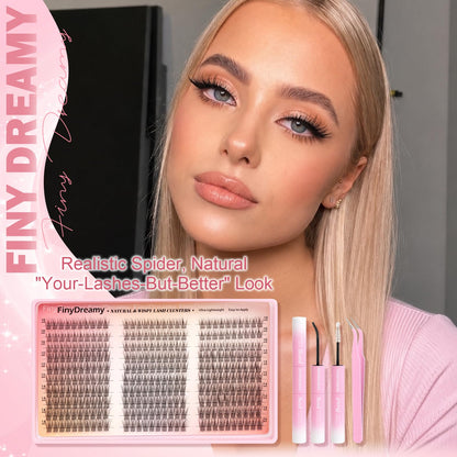 Natural Lash Clusters Kit 10-14MM Lashes Short Eyelash Clusters DIY Wispy Lash Extension Kit C Curl Individual Lashes Cluster Eyelash Extensions with Lash Glue Bond Seal Tweezers(300PCS) FinyDreamy
