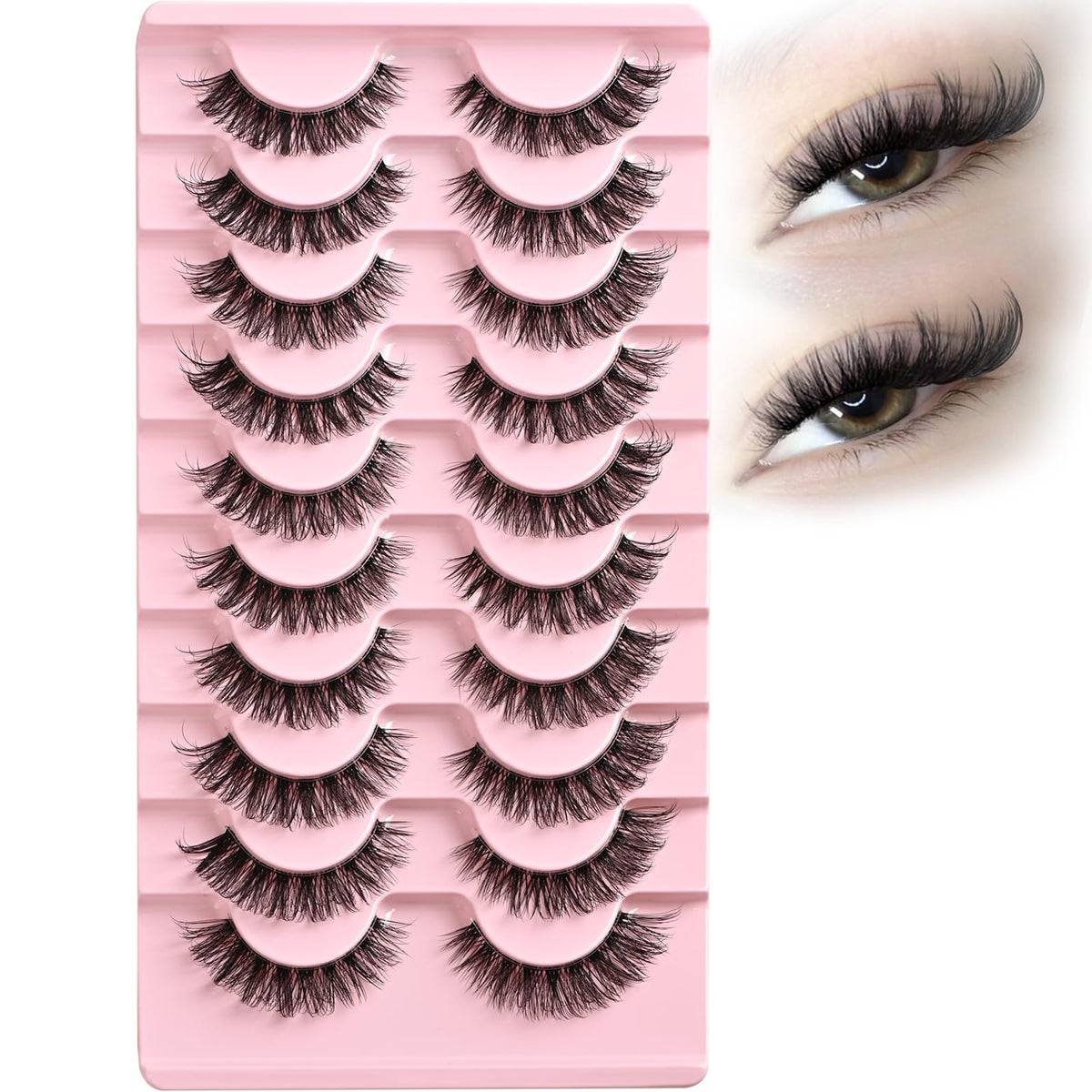 APCYUST Lashes False Wispy Eyelashes Natural Cat Eye Lash Strips 10 Pairs Fake Mink Eyelash Pack 9-14mm Natural Look Fluffy Strip Lashes Clear Band Easy Eyelashes for Beginners with Cluster Looking APCYUST