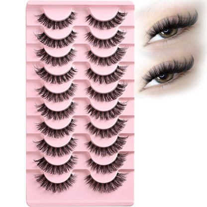 APCYUST Lashes False Wispy Eyelashes Natural Cat Eye Lash Strips 10 Pairs Fake Mink Eyelash Pack 9-14mm Natural Look Fluffy Strip Lashes Clear Band Easy Eyelashes for Beginners with Cluster Looking APCYUST