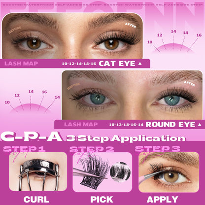 Self Adhesive Eyelashes Fluffy Self Adhesive Lash Clusters No Glue Eyelash Clusters Wispy Glueless Cluster Eyelash Extensions 10-16mm Individual Lashes DIY Lash Extension Kit with Anti-Stick Tweezers Eefofnn