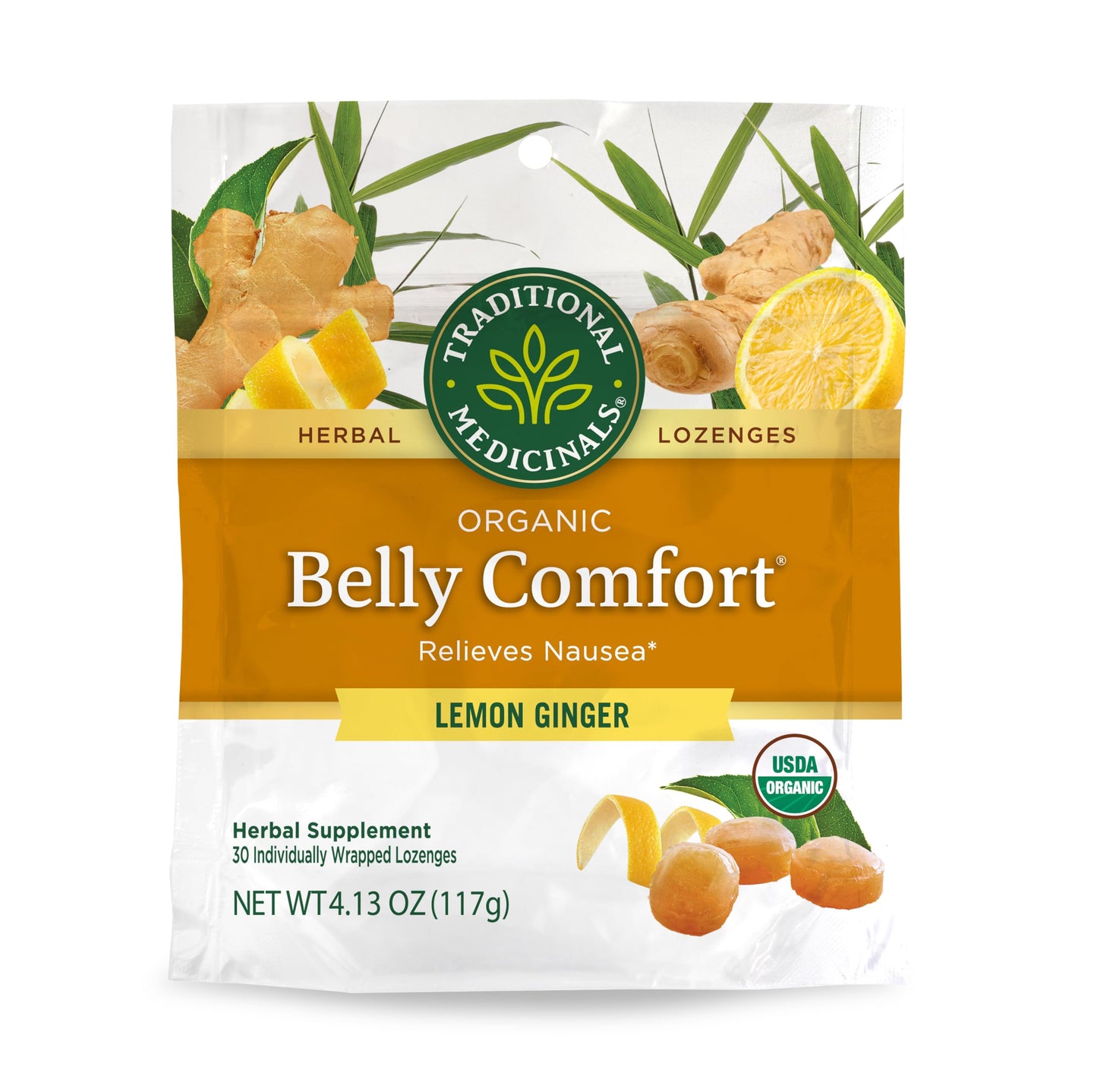 Traditional Medicinals Organic, Belly Comfort Lozenges, Lemon Ginger - Supports Nausea Relief and Occasional Indigestion - Non-GMO, Stimulant-Free Traditional Medicinals