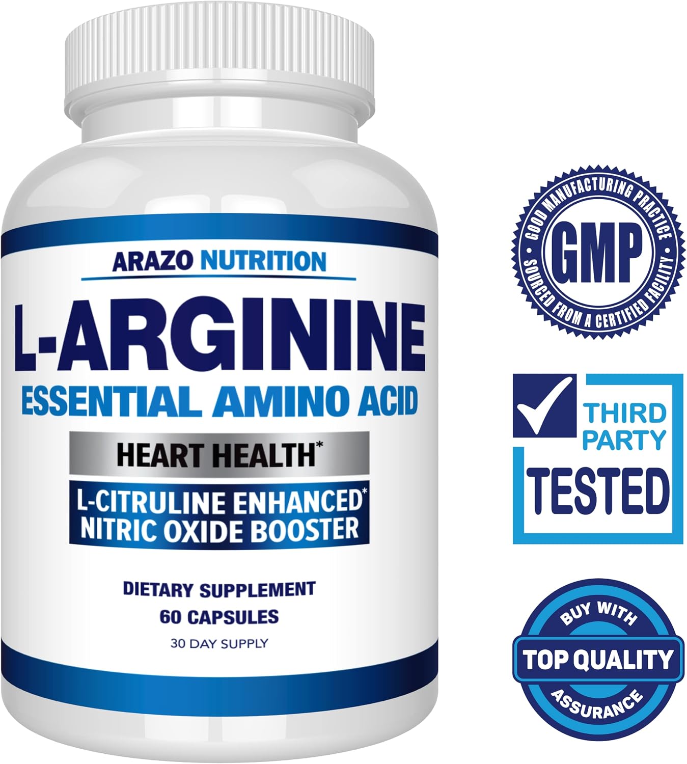 Arazo Nutrition Premium L Arginine - 1340mg Nitric Oxide Booster with L-Citrulline & Essential Amino Acids for Muscle Gain and Energy - Powerful NO Booster to Train Longer & Harder – 60 Capsules Gsupps Australia