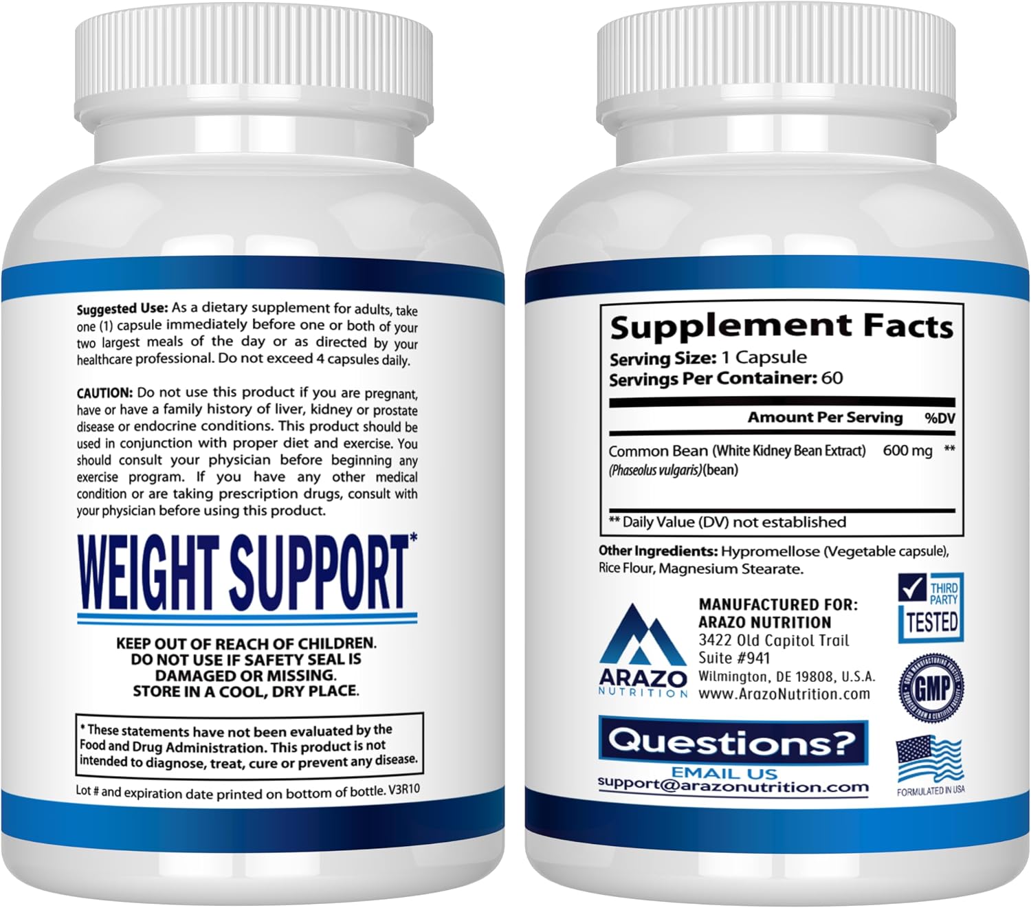 Arazo Nutrition White Kidney Bean Extract - 100% Pure Carb Blocker and Fat Absorber for Weight Support - Intercept Carbs Gsupps Australia