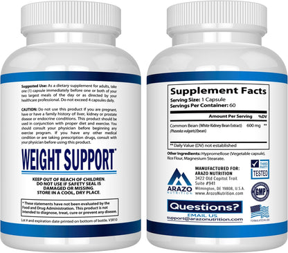 Arazo Nutrition White Kidney Bean Extract - 100% Pure Carb Blocker and Fat Absorber for Weight Support - Intercept Carbs Gsupps Australia